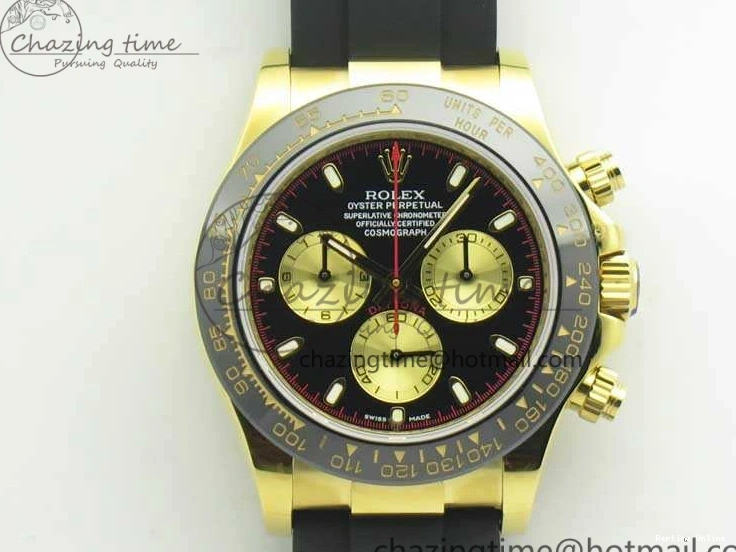 0522 Chic Daytona 116518LN YG JH Best Black Gold Dial On Rubber Strap A4130 (Free XS Rubber ) 3458